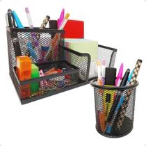 3X Kit Organizador De Mesa Aramado Para Escritório Porta Can
