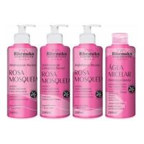 3x Kit Skin Care Rosa Mosqueta e Ácido Hialurônico - Limpeza De Pele - Rhenuks