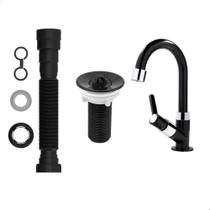 3X Kit Torneira Para Lavatório + Válvula + Sifão - Preto/Bla 3X Kit Torneira Para Lavatório + Válvula + Sifão - Preto/Bla