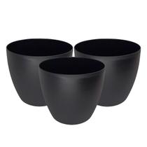 3x Kit Vaso Cachepot de Mesa Redondo 15x12cm Preto 1,8L