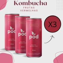 3x Kombucha Sabor Frutas Vermelhas Lata 310ml Pod Kombucha