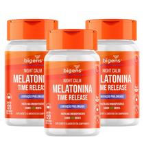 3x Melatonina Night Calm Time Release Bigens Menta 120 Tabletes