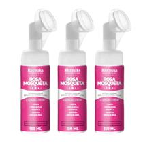 3x Mousse Micelar Espuma de Limpeza Facial Rosa Mosqueta 150ml - Rhenuks