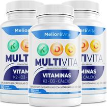 3x MultiVita Vitamina K2 + D3 + Cálcio MeliorVita Melhor Saúde