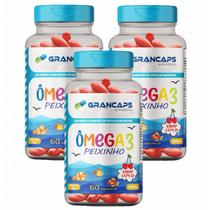 3x Ômega 3 Kids-800mg-60 Cápsulas Mastigáveis Sabor Cereja