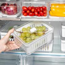 3X Organizador Geladeira Tampa Acrílico Drenagem 2,2 Litros