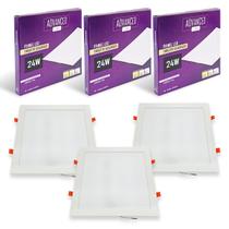 3x Painel Plafon Led Embutir Quadrado 24w Branca Fria 6500k