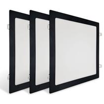 3x Painel Plafon Quadrado Embutir Preto 24w Luz Quente 3000k