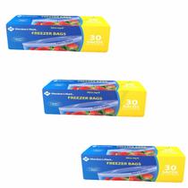 3x Saco Freezer Bags Fecho Duplo Médio 17,7x19,5 Member Mark