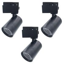 3x Spot Led Trilho Eletrificado Preto 10w Luz Neutra 4000k