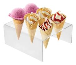 3X Suporte Temaki Pizza Cone Sorvete Acrílico 6 Cones Cor Tr