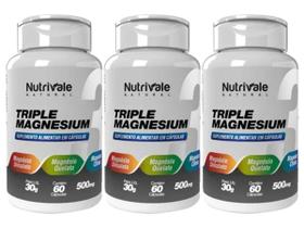 3x Triple Magnesium - Magnésio De Malato + Quelato + Citrato 60 Cápsulas 500mg
