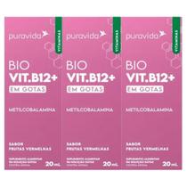 3x Vitamina B12 Drops Metilcobalamina Biodisponível Puravida