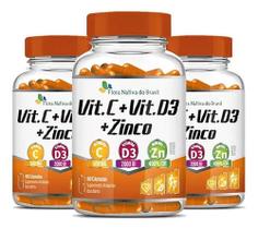 3x Vitamina C + Vitamina D3 + Zinco 60 Capsulas Flora Nativa