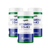 3X Vitamina D3 Colecalciferol 2000ui + K2 Menaquinona-7 149mcg 60caps Ayeko