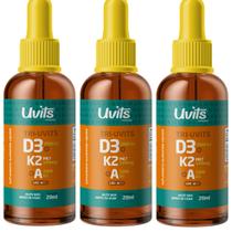 3x Vitamina D3 K2 A em Gota 20ml Uvits