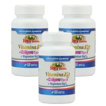 3x Vitamina K2+Colágeno Tipo II + Magnesium MgCI2 60 Cápsulas - Rei Terra - Ajuda na coagulação sanguínea e também contr