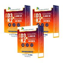 3x Vitamina K2 Menaquinona + D3 Colecalciferol 30 Cápsulas 500mg