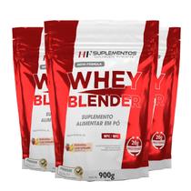 3x whey blender concentrado morango c/ banana 900g hf suplementos
