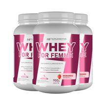 3x whey for femme + colageno hidrolisado 900g morango hf suplementos
