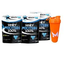 3x Whey Protein 100% Refil 900g (2,7 Kg) + coqueteleira