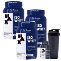 3x Whey Protein Isolado Isowhey 900g - Max Titanium + Ômega 3 - 90 Cáps + Coqueteleira