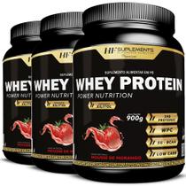 3x whey protein power nutrition mousse de morango 900g