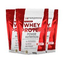 3x whey protein power nutrition refil 900g morango hf suple