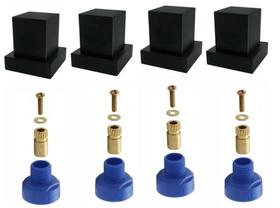 4 Acabamento Quadrado Metal Preto + 4 Adaptador Registro Docol