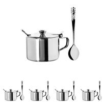 4 Açucareiro Inox luxo Com Colher restaurante hotel c/ tampa 4 Açucareiro Inox luxo Com Colher restaurante hotel c/ tampa