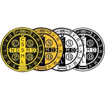 4 Adesivos Medalha de São Bento Preto Amarelo Branca 6cm