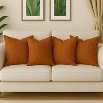 4 Almofadas Cheia em Linho Premium Sofa Decorativa 45x45 Terracota