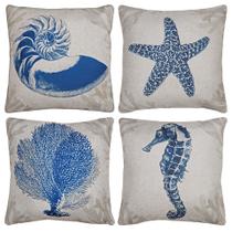 4 Almofadas Cheia Linho Cavalo Concha Coral Estrela Mar 45x45