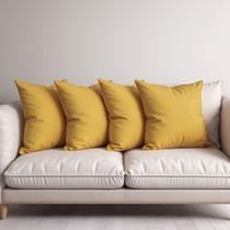 4 Almofadas Cheia Veludo Suede Sofa Decorativa 45x45 Amarela