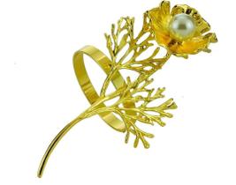 4 Anéis P/ Guardanapos Zinco Botão De Flor Dourada - Rojemac