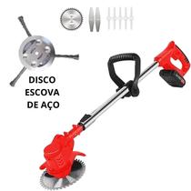 4 Aparador de Grama a Bateria 48V Sem Fio com 2 Lâminas de Corte 1 Disco Escova de Aço e 2 Baterias Recarregáveis para Jardim