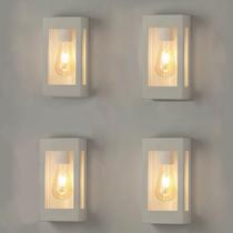 4 Arandela Externa Retangular Vintage Branca Jardim E27 Zan89 + lâmpada 4w
