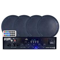 4 Arandelas Preto Teto Som Ambiente + Amplificador Bluetooth