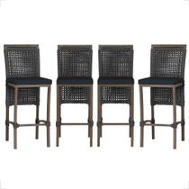 4 Banqueta em Alumínio Roma Marrom Corda Náutica Tecido 12 4 Banqueta em Alumínio Roma Marrom Corda Náutica Tecido 12