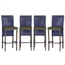 4 Banqueta em Alumínio Roma Marrom Corda Náutica Tecido 13 4 Banqueta em Alumínio Roma Marrom Corda Náutica Tecido 13