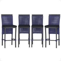 4 Banqueta em Alumínio Roma Preta Corda Náutica Tecido 12