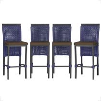 4 Banqueta em Alumínio Roma Preta Corda Náutica Tecido 9