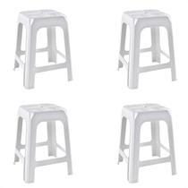 4 Banquetas Banco Plástico Resistente Branco Empilhável 46CM