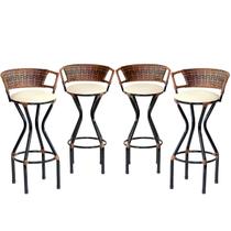 4 Banquetas Charme em Ferro e Fibra Sintética para Balcão, Bar 4 Banquetas Charme em Ferro e Fibra Sintética para Balcão, Bar