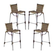 4 Banquetas Em Alumínio Fortaleza Alta Com Encosto para Cozinha Edícula e Balcão