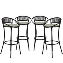 4 Banquetas em Fio de Fibra Artesanal para Bar, Bancada, Balcão, Lanchonete - Havaí - Tabaco e Branco Gelo