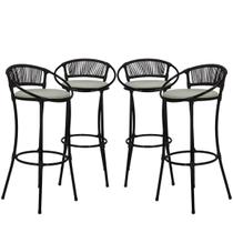 4 Banquetas Havaí em Fio de Fibra Artesanal para Bar, Balcão, Lanchonete - Tabaco e Branco Gelo
