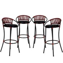 4 Banquetas Havaí Preto Vermelho