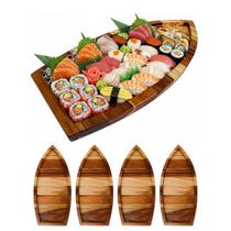 4 Barcas Sushi Sashimi Madeira Teca Para Servir Comida Oriental 40Cm