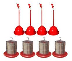 4 Bebedouros Pendulares + 4 Comedouros Galvanizado 5kg Aves